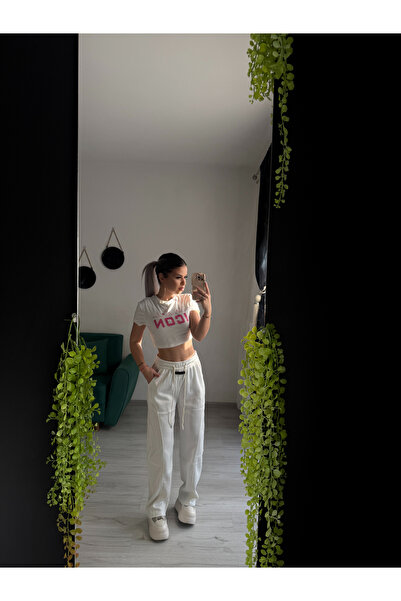 by SLA boutique Pantaloni Damă Casual Wide Leg cu Talie Elastică și Șnur jogger