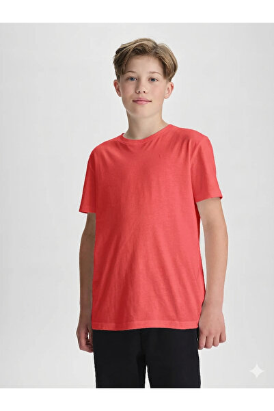 MERİCEY Tricou unisex pentru copii roșu guler rotund bumbac 100% basic