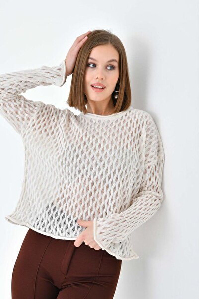 fuşyha butik Women's Bisilet Collar Lace-Like Knit Sweater Knitwear