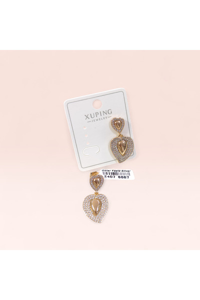 Güler Yüzlü Silver Xuping 30 mm Dangle Heart Stud Earrings - Rose Copper