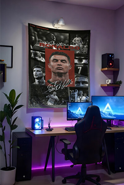 Halura Cristiano Ronaldo CR7 Duvar Örtüsü– Kaliteli Kumaş, Gamer Oda Dekoru T...
