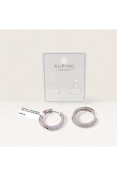 Güler Yüzlü Silver Xuping 17 mm Stone-Set Hoop Earrings White