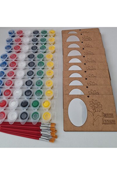 Ebrulisler 10 Ahşap Canım Annem Duvar Süsü Ayna 10 Boya 10 Fırça Okul Etkinli...