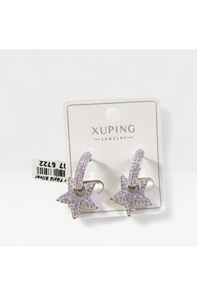 Güler Yüzlü Silver أقراط دائرية من XUPING مقاس 15 مم مرصعة بالأحجار على شكل ن...