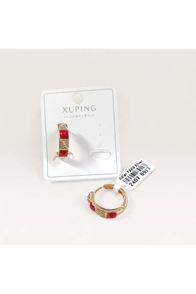 Güler Yüzlü Silver Xuping 15 mm Red Mineli Hoop Earrings Rose