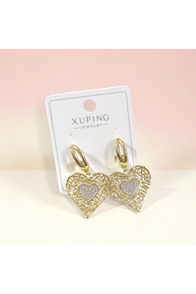 Güler Yüzlü Silver Xuping 22 mm Heart 10 mm Hoop Earrings Gold