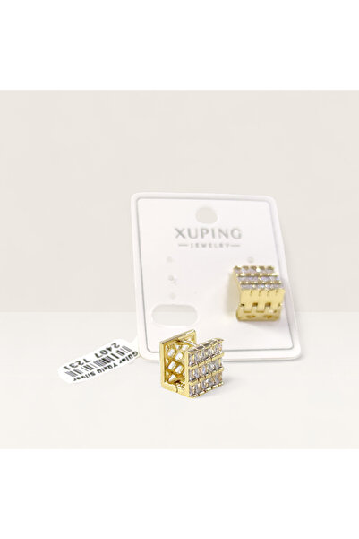 Güler Yüzlü Silver أقراط ذهبية من XUPING بحجر باجيت مربع بسمك 11 مم وحلقة بسم...