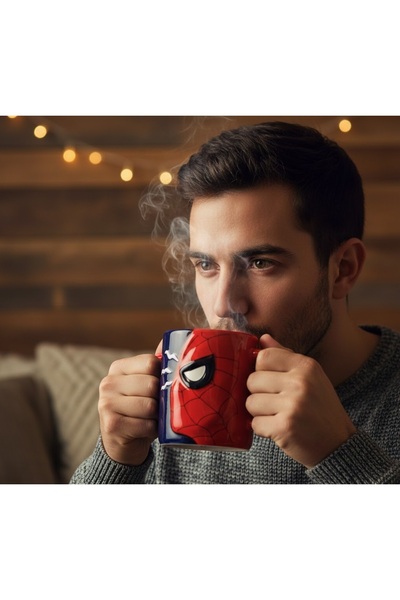 Kuzey Tacı كوب بورسلين ثلاثي الأبعاد بتصميم سبايدر مان بنصف وجه، كوب قابل للت...