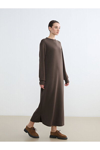 LC Waikiki NEVAVM Φόρεμα LCW Modest μπορντό με οβάλ λαιμόκοψη και σχισμή - S6...