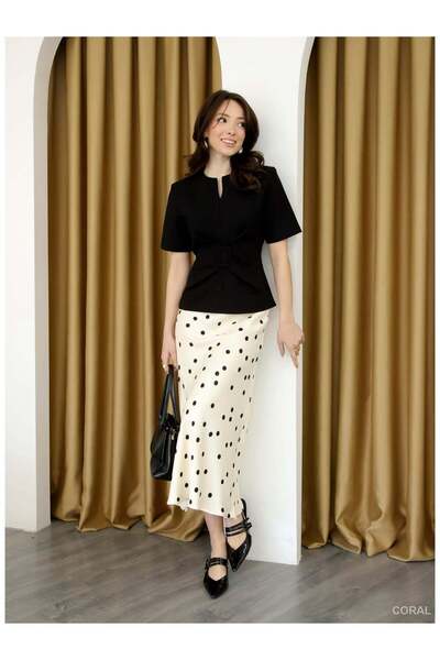 Coral Polka Dot Piece Satin Skirt 18165 Cream