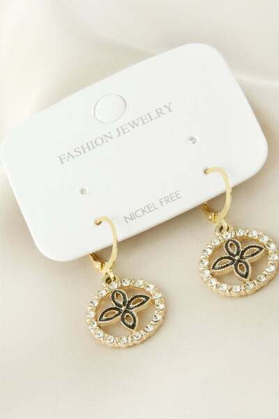 Bijuteri Net Flower Stone Metal Earrings