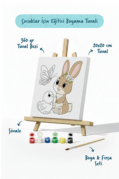 Tabdiko Sevimli Fil Temalı Çocuk Boyama Tuvali – Şövaleli Eğitici Boyama Seti...
