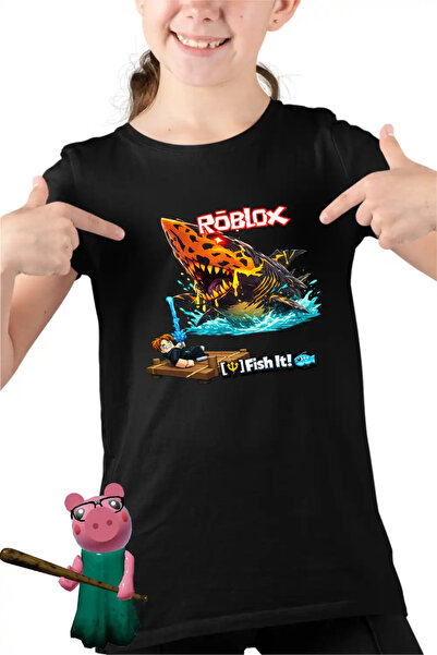 OEM Tricou Copii Fete Roblox Fish it Dark Shark Sea Monster