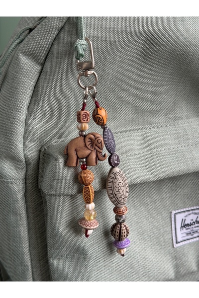 WhimsyWhite Bohemian Elephant Luck Keychain Charm with Citrine and Jasper Natural Stones – Bag Ornament, Natural Stone Accessory