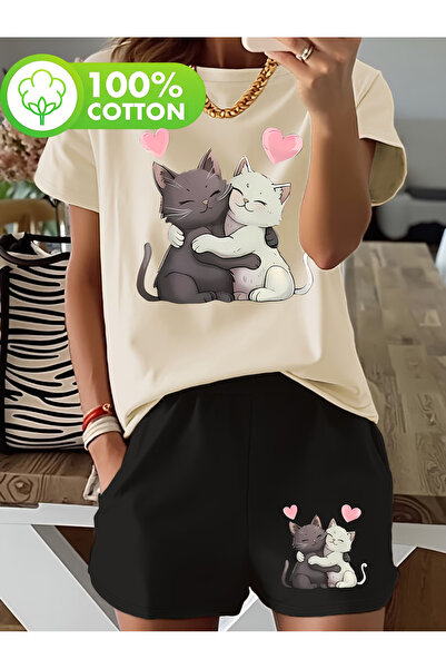 LAVİTTA Cat Unisex Women/Men New York Custom B Printed Shorts T-Shirts Set