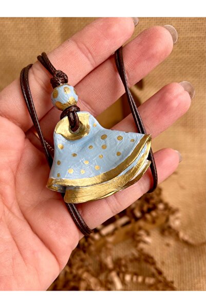 zeinapp Handmade ceramic porcelain necklace with volan-shaped gilding detail