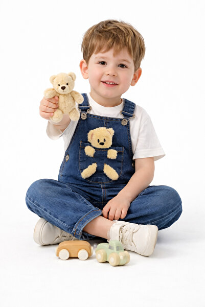 mini kanka Teddy Bear Detailed Baby Boy Denim Salopet Jumpsuit – Cute Kids' J...