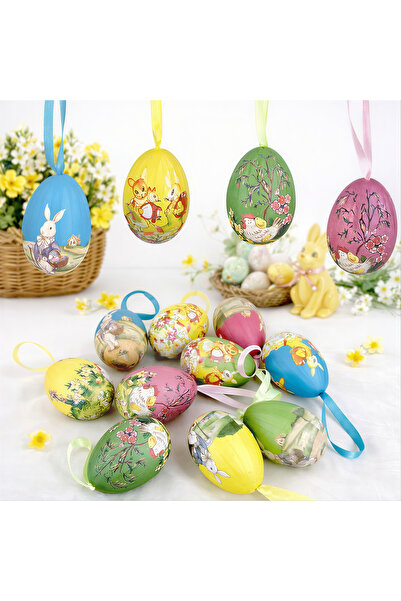 Issa 12 Ouă Decorative de Paște 6/set din Poliester 6cm, cu Agățătoare