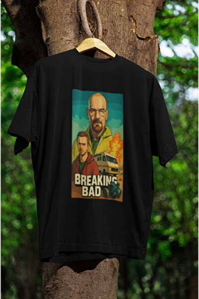 MG تي شيرت مطبوع عليه BREAKING BAD BASKED CYCLE COLLAR PA قطن بأكمام قصيرة لل...