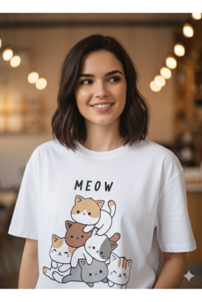 Joetsu Cute Cat Printed t Shirt