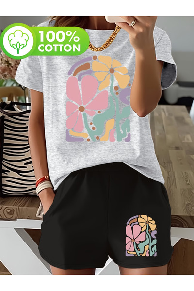 LAVİTTA Unisex women's/men's special Printed shorts t-shirt set