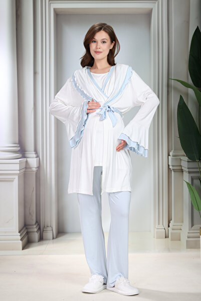 Lohusa Homewear Νέα σεζόν Μπλε Σετ Πιτζάμες Εγκυμοσύνης και Μητρότητας Γιακάς...