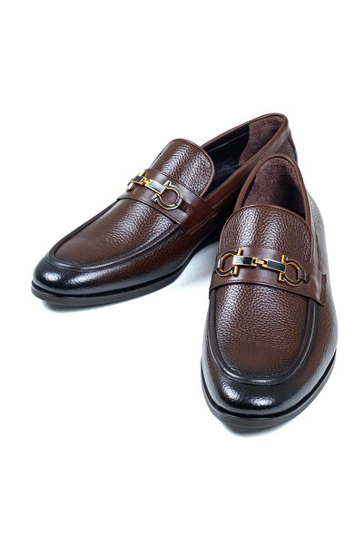NEWDERİSAN Genuine Leather Men's Horsebit Loafers Classic Shoes Brown