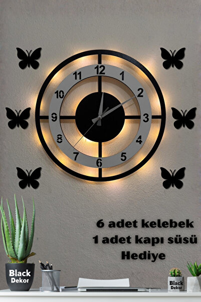 Blackdekor Modern Tek Çizgili Beyaz LED Duvar Saati 40 Cm Dekoratif Büyük Boy...