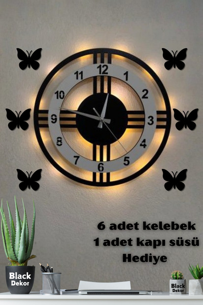 Blackdekor Modern Tek Çizgili Beyaz LED Duvar Saati 40 Cm Dekoratif Büyük Boy...