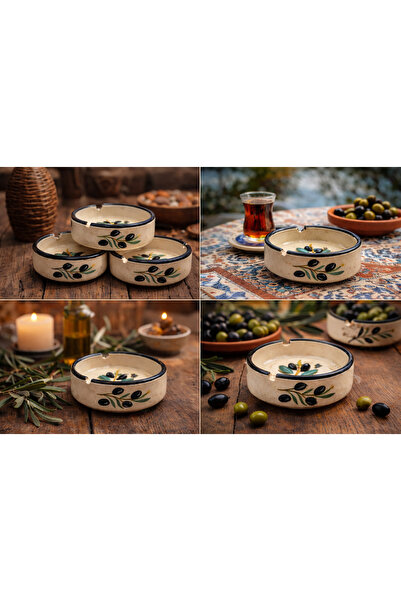 Efe Rustik Zeytin Desenli Seramik Küllük – Dekoratif Küllük