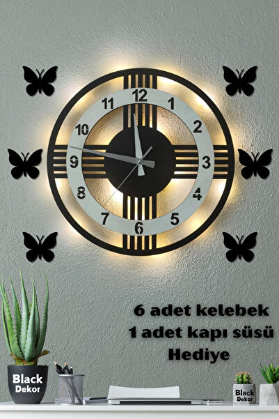 Blackdekor Modern Tek Çizgili Beyaz LED Duvar Saati 40 Cm Dekoratif Büyük Boy...