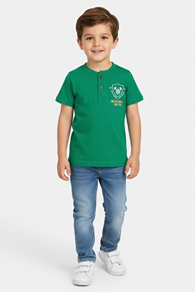 Disney Toddlers Boy Henley Neck Mickey And Friends Embroidered T-Shirt, Green