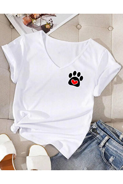 SUNFREE Tricou KALP PAW cu imprimeu cu decolteu în V, mânecă scurtă, obișnuit...