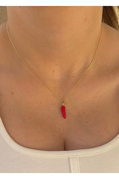 takıtarzım قلادة على شكل فلفل ذهبية بسلسلة صغيرة للنساء