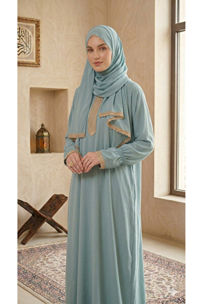 Maison Emarat Prayer Dress/ Namazi with Lace Trim Detailing & Attached Sheila