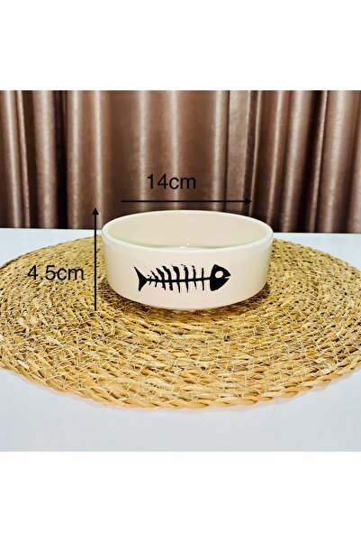 Seramik kedi mama kabı kılçıklı kedi dik kenarlı