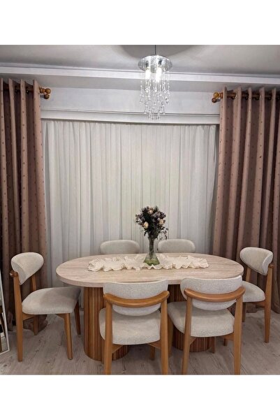 vernoma 6 AHŞAP SANDALYELİ BOHEM MDF MASA TRAVERTEN RENK 90x190