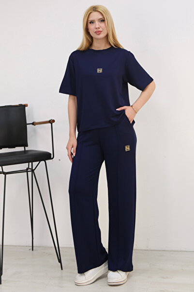 PIOVE Set de două piese pentru femei, cu tricou și pantaloni cu broderie – Co...