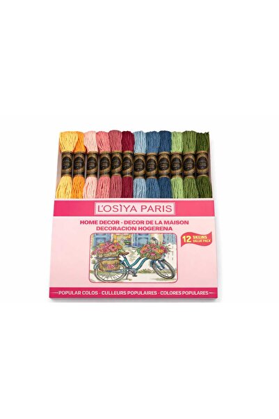 LOSİYA PARİS Σετ κλωστών Muline, Σετ κλωστών Etamin για σταυροβελονιά, 12 χρώ...