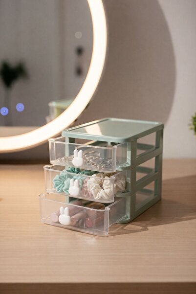 CASTEROLİ Mint Green 3-Tier Desktop Organizer with Rabbit Figure - Jewelry an...
