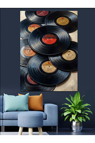 Artmeg Scattered Nostalgic Music Records Decorative Canvas - Mdf Wood Table