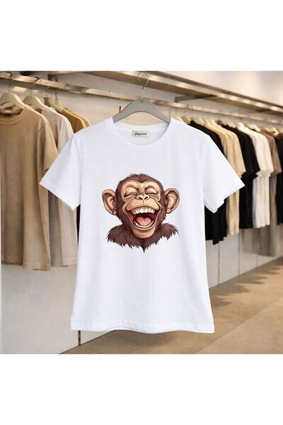 playwear Μπλουζάκι με στάμπα Smiling Monkey, 100% βαμβακερό, oversized, χαλαρ...