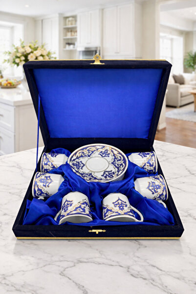 Nihal Süeda Velvet Boxed Crown Model Set of Six Porcelain Cups