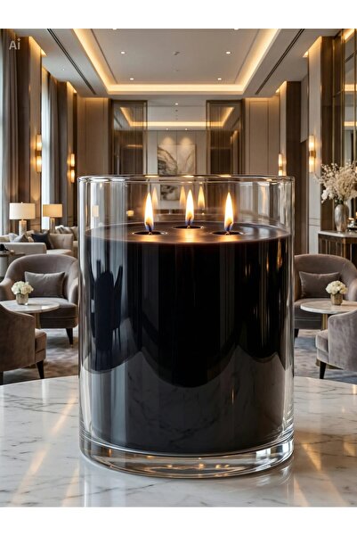 Candle Vase Siyahın Gücü, Sandal Ağacının Huzuru: El İşçiliği Design Mum 19x2...