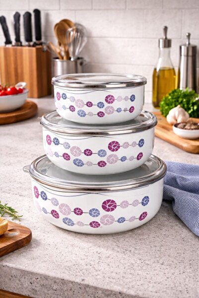 ALEV EMAYE 3-Piece Enamel Storage Container Set – Vacuum-Locked with Lids – 1...