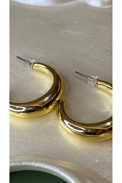 SELUVİA Gold Color Steel Half Moon Hoop Earrings C Model Stainless Steel Mini...