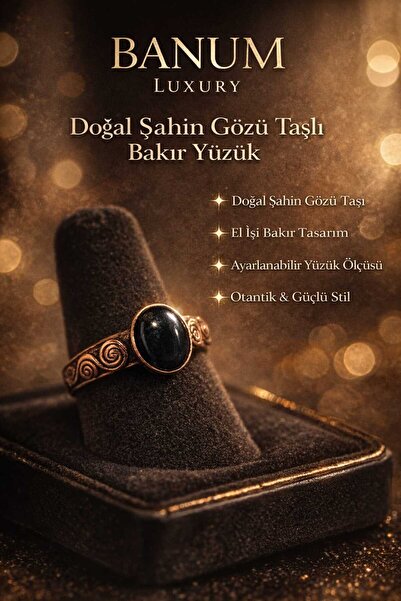 Banum Luxury Natural Hawk's Eye Stone Handcrafted Design Copper Ring
