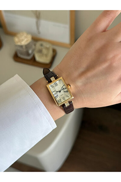 RoseandRoses Sarede Rectangular Case Patterned Leather Strap Women's Wristwatch