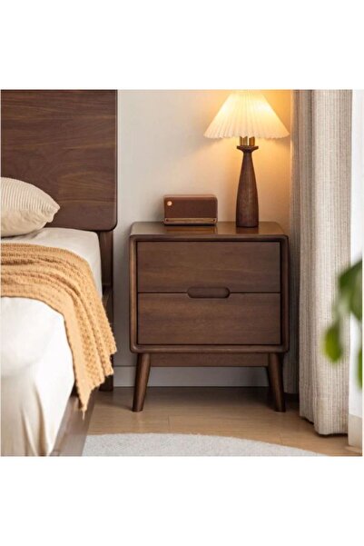 WoodenDecoration01 Noira Çift Çekmeceli Masif Ahşap Komodin