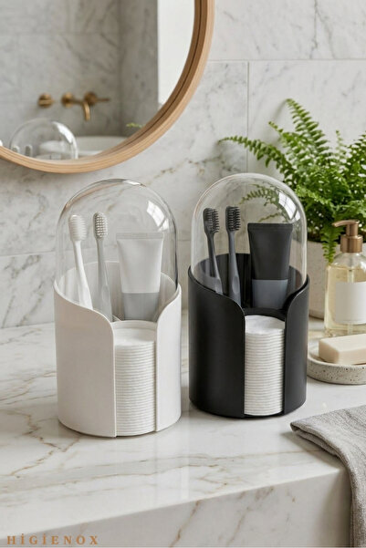 Higienox 2-Piece Brush and Cotton Compartment Bathroom Organizer Set